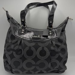 Coach Ashley Dotted Op Art Shoulder Bag F20068 Black Gray & Dust Cover