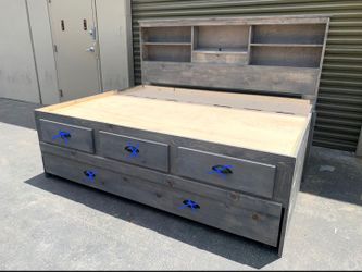 Full Size Platform Bed With Storage Drawers And Trundle Bed Underneath