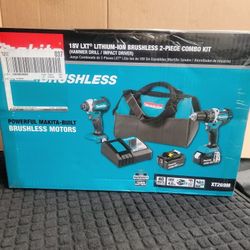 MAKITA 18V LXT LITHIUM-ION BRUSHLESS CORDLESS HAMMER DRILL AND IMPACT DRIVER COMBO KIT (2-TOOL) W/ (2) 4 AH BATTERY AND CHARGER INCLUDED AND SOFT BAG 