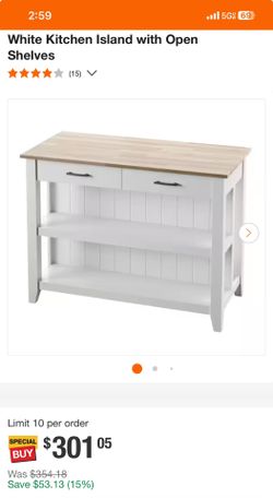 White Kitchen Island Bartop open shelves