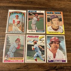 6 Tim McCarver 1970s Topps Baseball Cards 2 Time All Star & World Series Champion