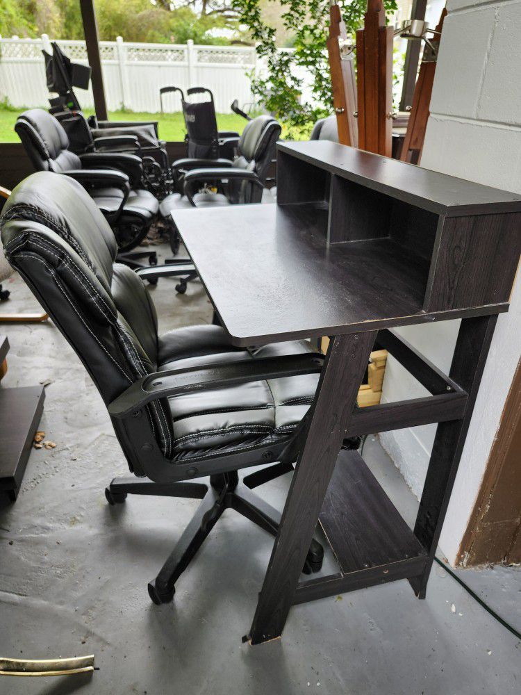 Compact Dark Brown Desk And Desk Chair Needs A Seat Cover