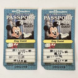 Vtg 1991 Walt Disney World 4-Day Used Passport All Three Parks Lot Of 2 