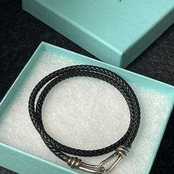 Tiffany & Co. Leather Knot Double Braid Wrap Bracelet Men Woman Luxury Jewelry 