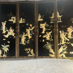 Chinese Black Lacquer Wall Panels Featuring Mother Of Pearl Inlay