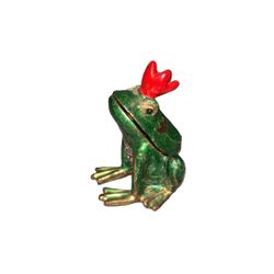 Green Frog Trinket Box W/Red Crown 2”