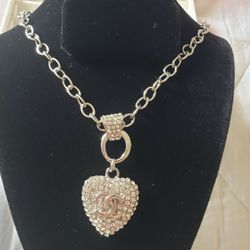 Silver Heart Pendant And Necklace ..21.4in Long