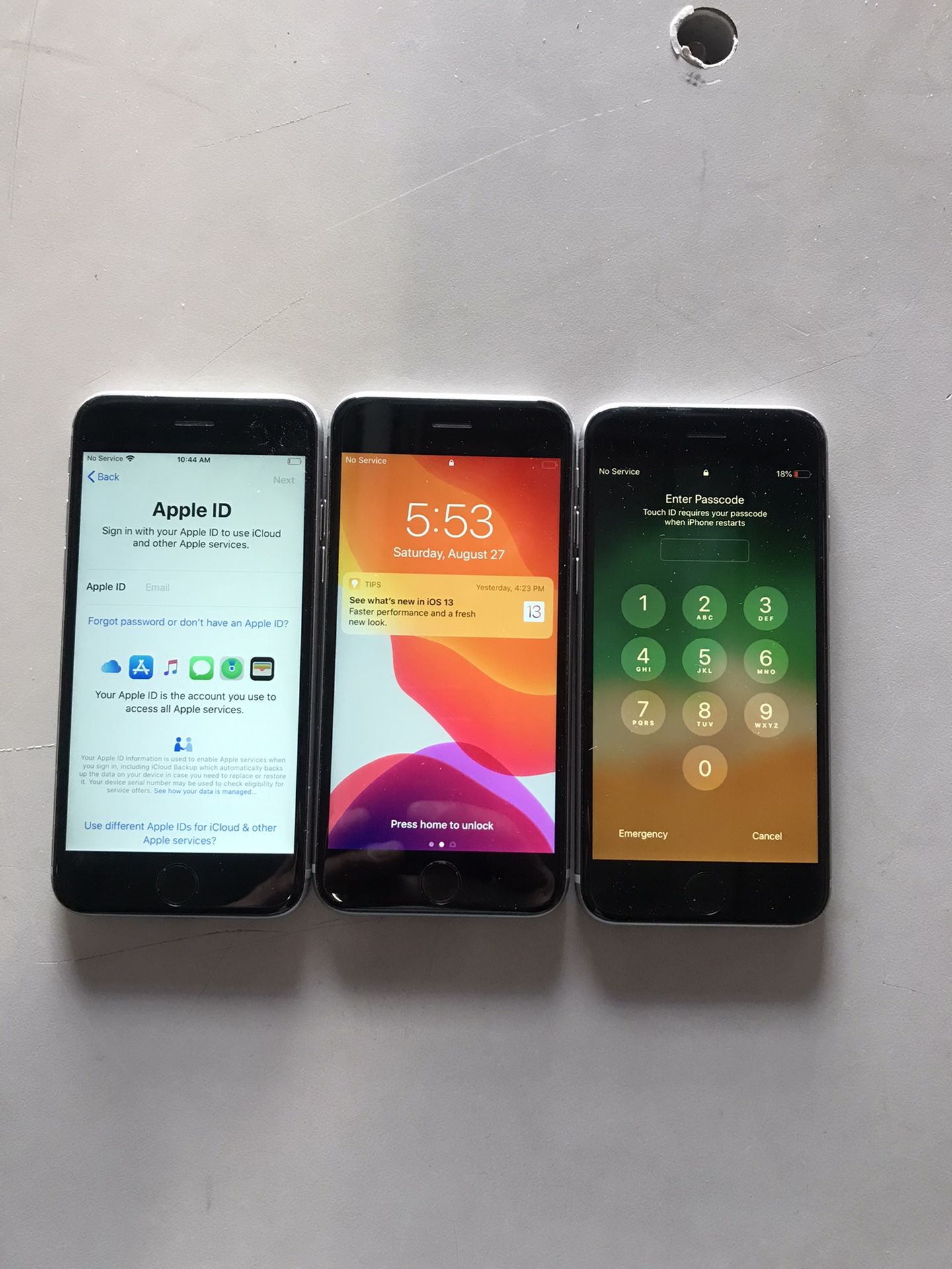 Lot of 3 iPhone 6S Model A1688 Silver Color 32GB Unlocked One Requires Touch ID