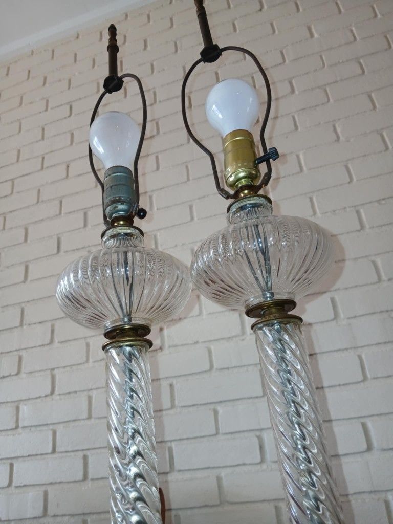 VTG  Pair of Baccarat Oil Swirl Clear  Glass Lamps 