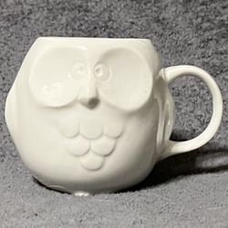 Vintage Unique White Owl Embossed Coffee Mug.