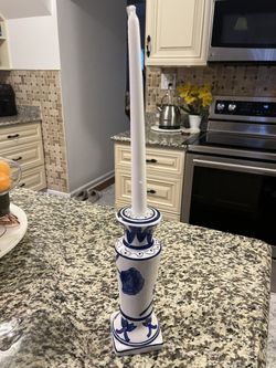 Blue Floral Ceramic Candle Holder