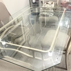 Table Glass 4 chair beige/cream