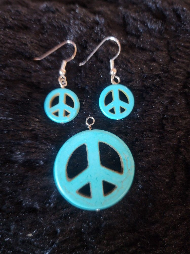 Turquoise Peace Sign Earring & Pendant