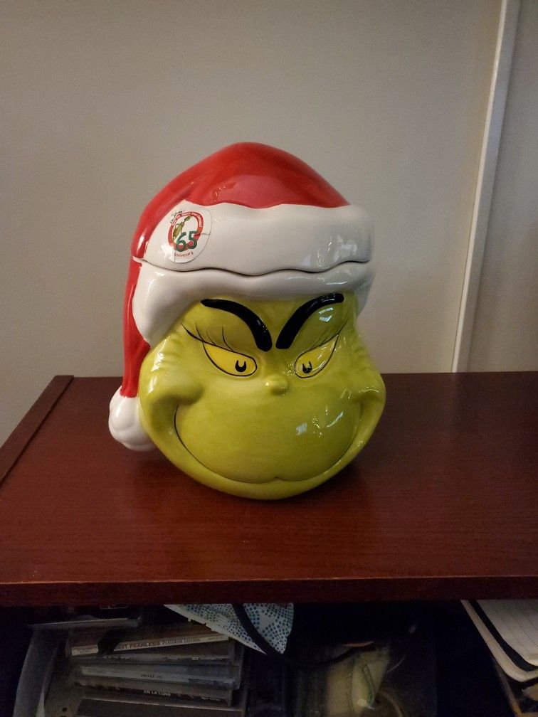 Dr. Seuss Christmas Grinch Head Cookie Jar 65th Anniversary