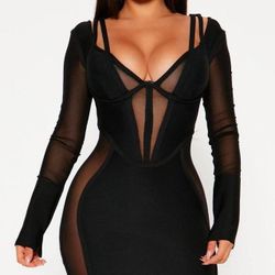 Black mesh long sleeve bodycon dress
