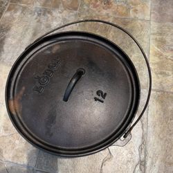 Large Lodge #12 Cast Iron Dutch Oven with Lid – Campfire / Cowboy Cooking