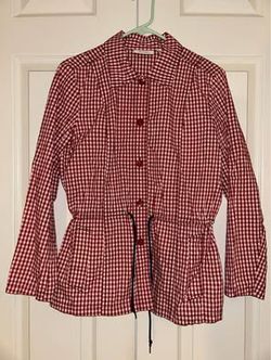 Denim and Co D&Co Red white check drawstring jacket women's XS like new