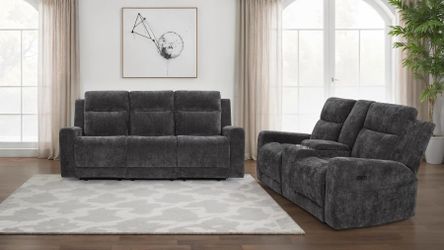 Sofa and Loveseat Power Recliners Dark Grey Chenille fabric, New Especial price