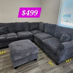 BRAND NEW 4PC SECTIONAL SOFA SET WITH OTTOMAN AND ACCENT PILOWS INCLUDED  $499+TAX 