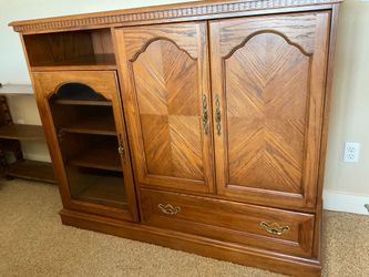 Solid Oak Entertainment Center with glass door