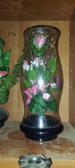 Decorative Candle Holder  Flowers In Glass Dome 