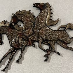 Vintage Cast Metal Running Horses Wall Art – Heavy 14 X 16"
