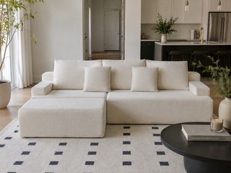 Boneless Couch, L Shaped Cloud Couches for Living Room, Comfy Fluffy Modular Sectional Sofa, Deep Seat Memory Foam Lounger with Left Facing Chaise, Fr