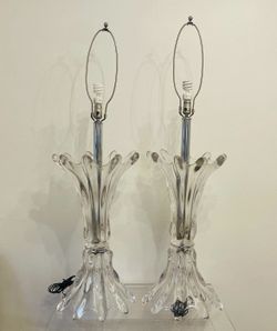 Pair of Large 1960s Mid-Century Modern Hand-Blown Murano Style Glass Sculptured Lamp (1 has a chip) 