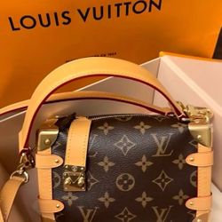 Detachable and Adjustable Shoulder Strap Monogram Coated Canvas Soft Box Shoulder Crossbody Handbag Small Women's Brown