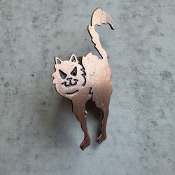Gold Brass Scaredy Cat Kitten Halloween Horror Retro Rockabilly Enamel Pin