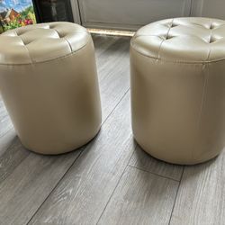 2 Gold Cylinder Ottomans