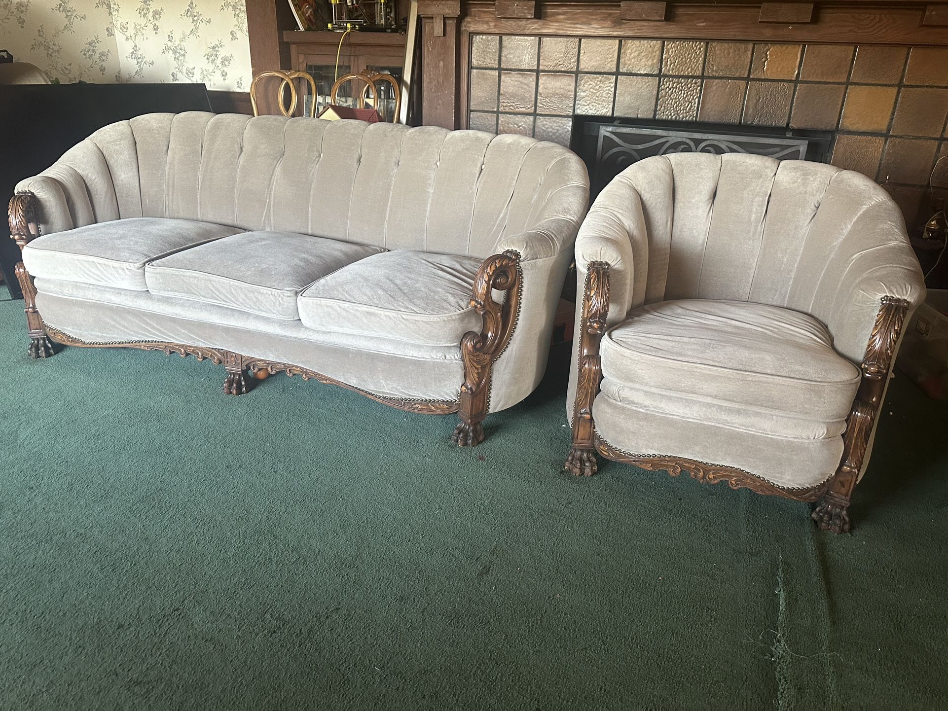 Gorgeous Antique Rolled Arm Sofa And Armchair Living Room Set 
