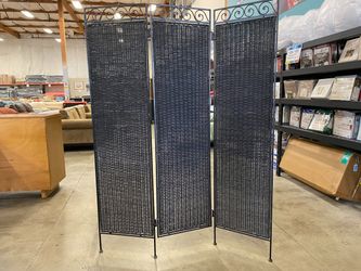 Black Metal and Wicker Privacy Room Divider
