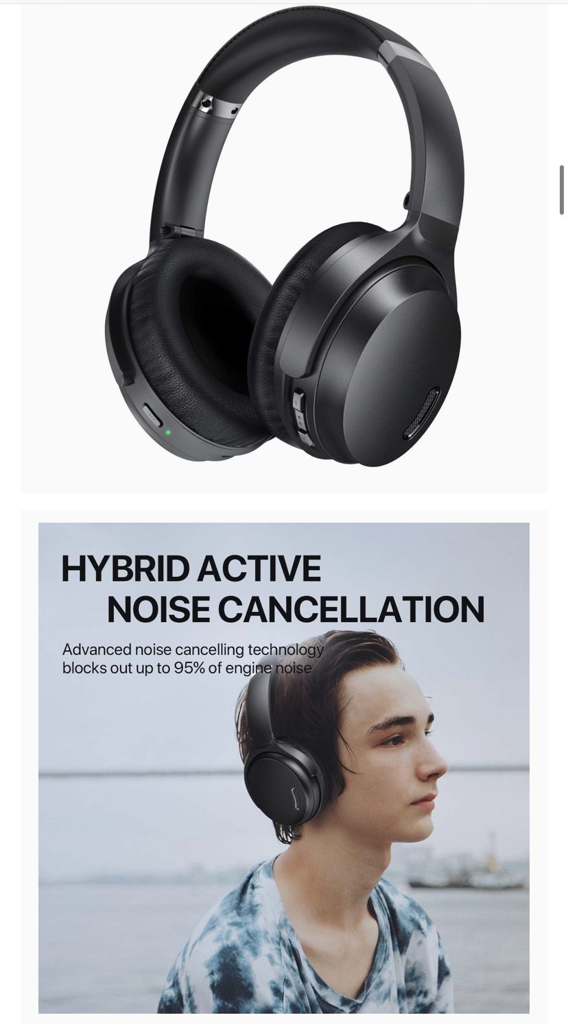 Active Noise Cancelling Headphones L JZ02 Wireless Bluetooth Headphones Over Ear Headset with CVC 8.0 Mic HiFi Stereo Sound, Deep Bass, 30H Pla
