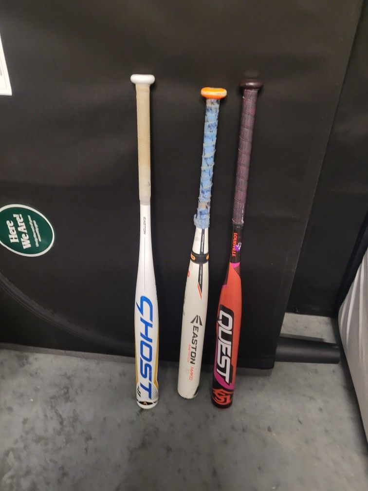 3 Youth Fastpich Softball Bats – Easton Ghost, Easton Mako, Louisville Quest – $30 OBO