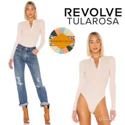 Like New! Revolve Tularosa Lela Henley Waffle Knit Button Down Cream Bodysuit size Large