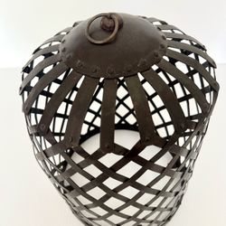 Vintage Boho Industrial riveted Iron hanging cage candle holder lantern 13”h x 9”w