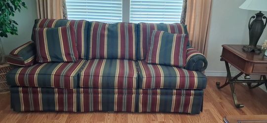 Three-Seat Striped Fabric Sofa