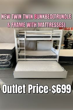 NEW TWIN TWIN BUNKBED(TRUNDLE & FRAME WITH MATTRESSES)