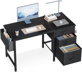 40-Inch Small Computer Desk with Fabric Drawers & File Cabinet, Home Office Desk with Cloth Storage Bag and Hook, Writing Study Work Table for Small S