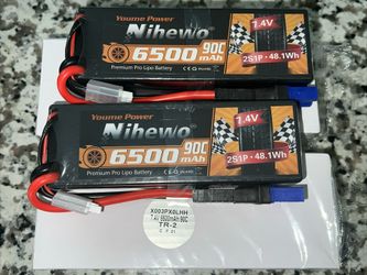 2pcs Youme 7.4V 6500mAh 2S 90C LiPo Battery for RC Car Truck Buggy Racing