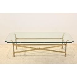 MCM vintage brass, chrome, gold & glass top coffee table French 1970s. 