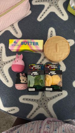 Squishies: Dumpling, Cheese, Butter, Squishmallow, Sugar Unicorn, Needoh