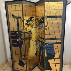 Vintage Silk Cover Paper Room Divider - Screen 