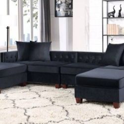 Brand New Black Sectional Sofa With Ottoman 