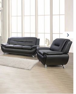 2 Piece Black Living Room Set in Faux Leather