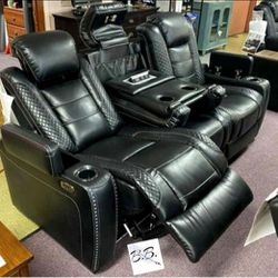 Midnight Black Leather Power Reclining Sofa Couch| Power Reclining Loveseat And Recliner Chair Available| White, Brown, Gray Color Options| Brand New|