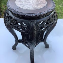 Antique Rosewood Chinese Hand Carved Wood & Mable Plant Stand Great Condition 