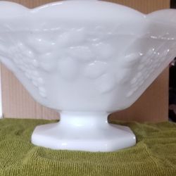 Milk Glass Pedestal Octagon Bowl