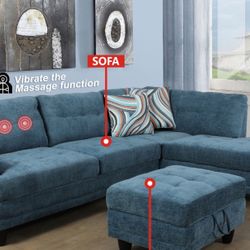 Blue Linen Vibrate The Massage Function Sofa Set